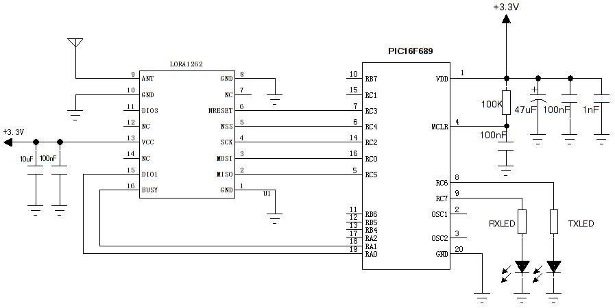 Circuito de aplicação do módulo sem fio LoRa LoRa1262 - 915