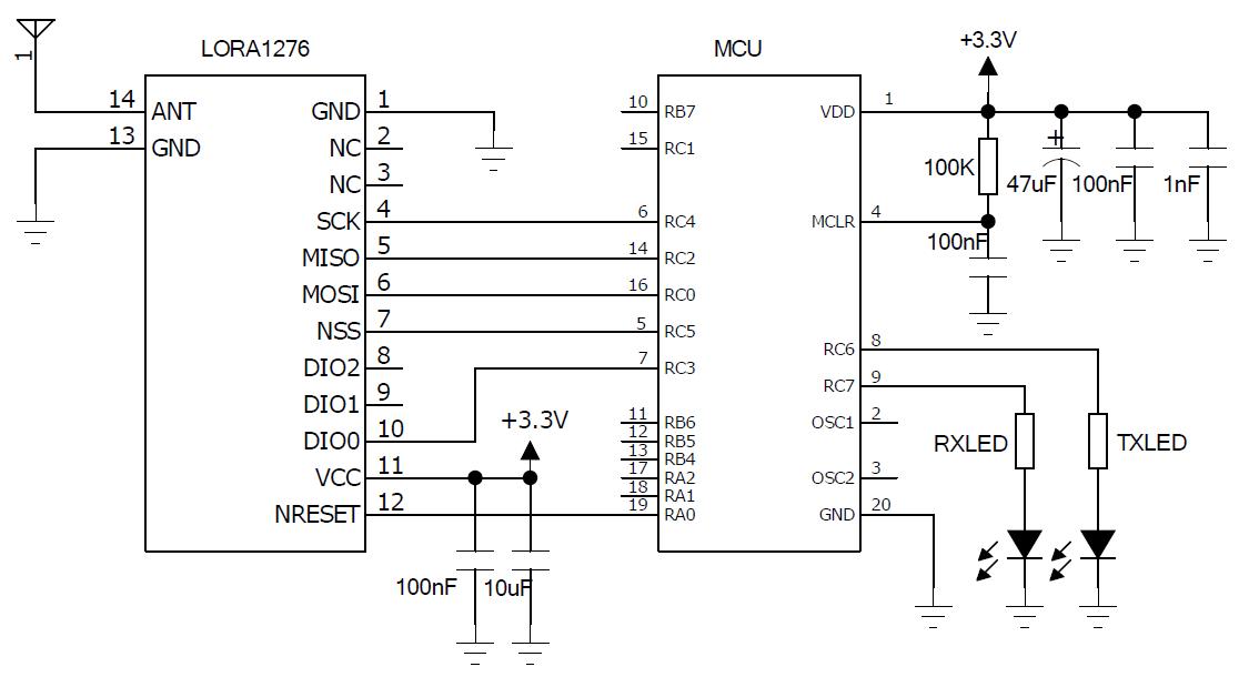 Circuito de aplicação do módulo front-end sem fio LoRa 915MHz LoRa1276 - 915 Circuito de aplicação do módulo front-end sem fio LoRa 915MHz LoRa1276 - 915