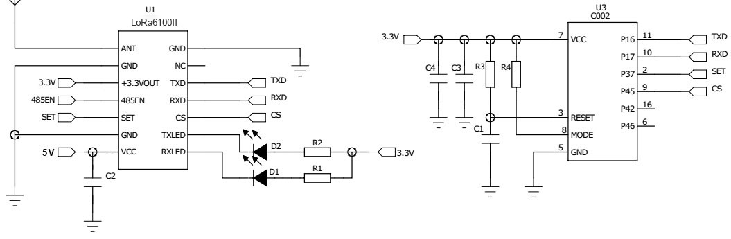Circuito de aplicação do módulo sem fio LoRa6100II