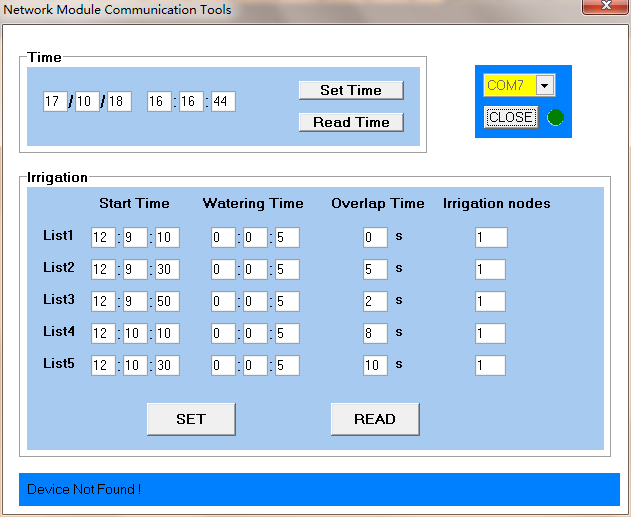Interface de software de controle para PC para sistema de irrigação sem fio